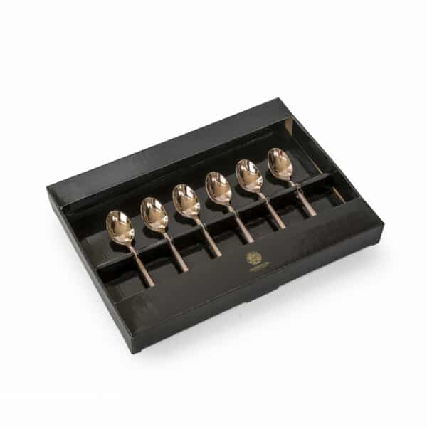 A set of rose-gold color stainless steal cutlery, comes with 6 pieces of sugar spoons.