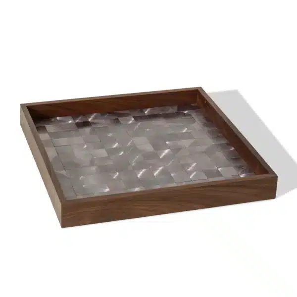 Jawhar Square Wooden Serving Tray – Luxury Silver Accent 32.5 cm