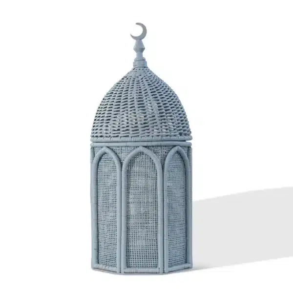 Rattan Majles Large Minaret – Mist Light Blue (H.60 cm) | Natural Rattan & Bamboo Ramadan 2026 Decor - Image 1